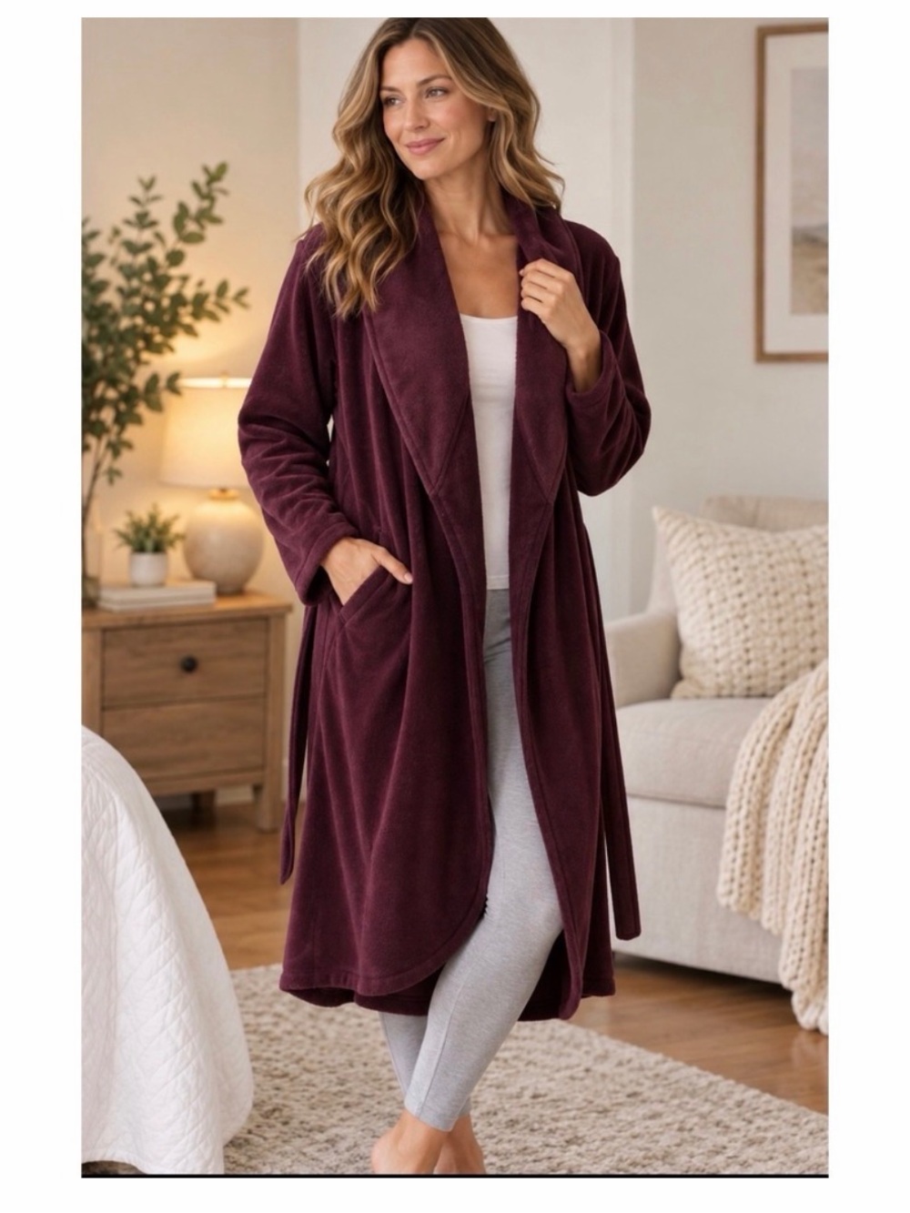 UGG Plush Long Robe for Women - Burgundy
